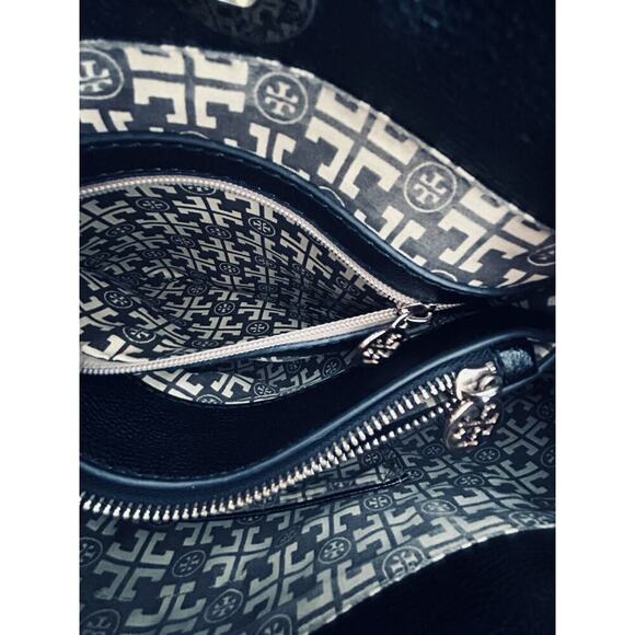 Tory Burch Thea Black Leather Slouchy Bridle Gold Chain Tote Shoulder Bag Purse - Picture 9 of 16